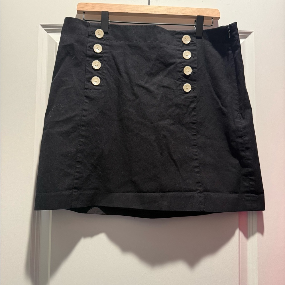 LOFT Black Mini Skirt with Ivory Button Detail